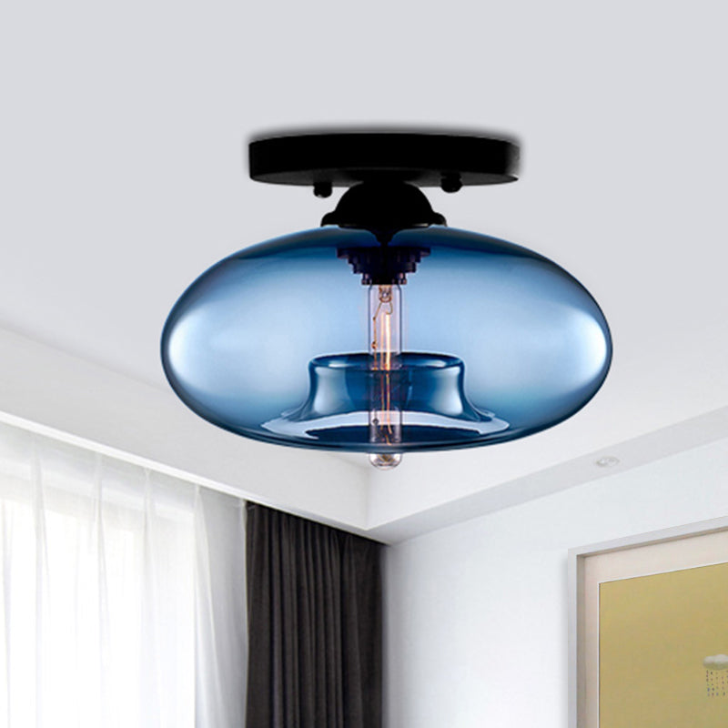 Lampe à encastrer ovale en verre de style simple avec 1 lumière - Plafonnier transparent/ambre/fumé pour couloir