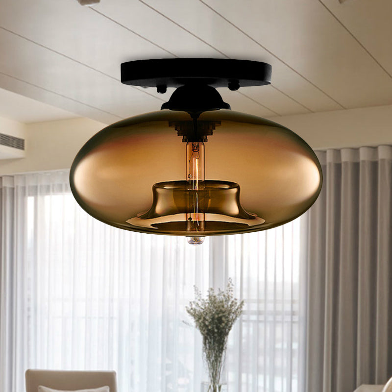 Lampe à encastrer ovale en verre de style simple avec 1 lumière - Plafonnier transparent/ambre/fumé pour couloir
