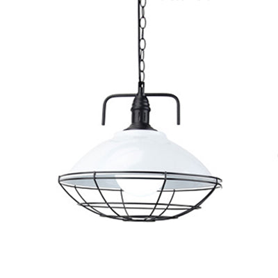 Lampe suspendue industrielle : suspension en forme de dôme à 1 lumière de 11"/14" de diamètre, métal noir/bleu avec cage métallique pour éclairage intérieur