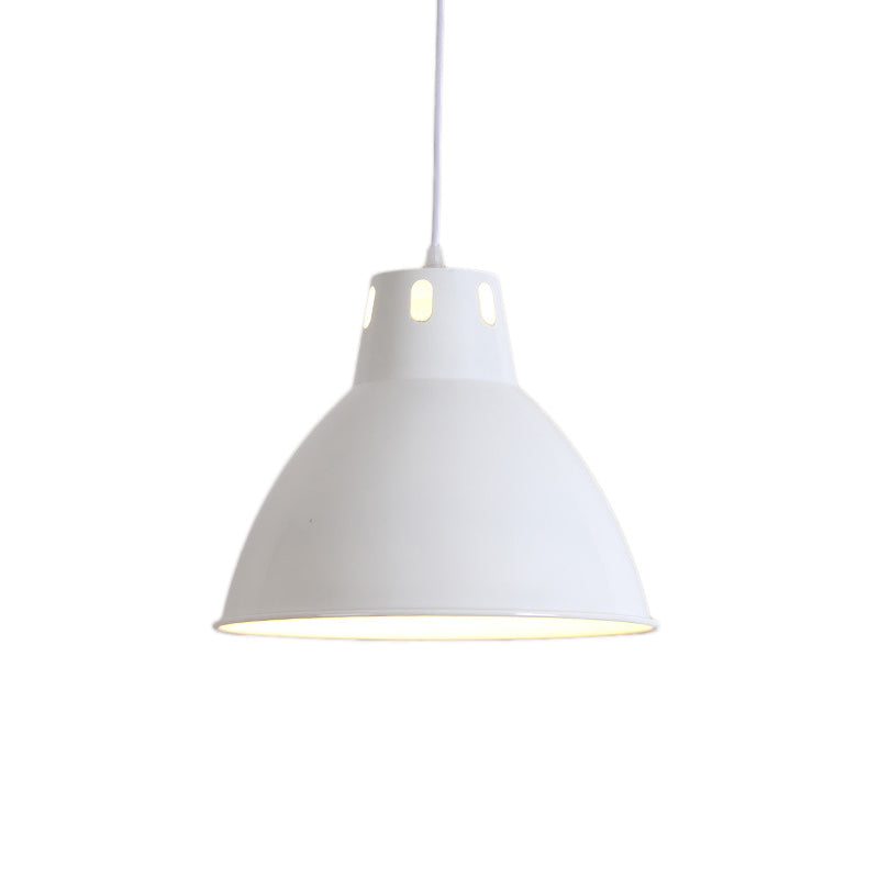 Adjustable Industrial Pendant Light with Metallic Black and White Dome Shade