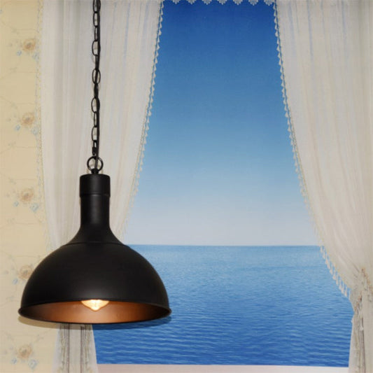Vintage Style Metal Aged Brass/Black Pendant Lighting for Balcony - 1 Light Dome Shade Ceiling Lamp