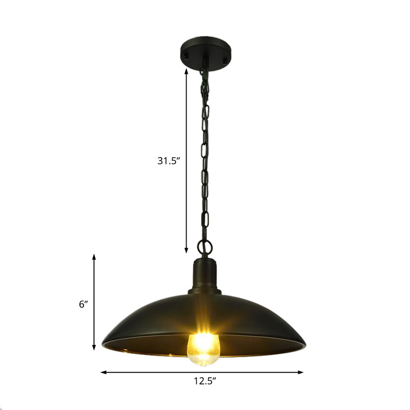 Loft Style Bowl Shade Pendant Lamp With Adjustable Chain In Black 1-Bulb Metallic Finish - 12.5/16 W
