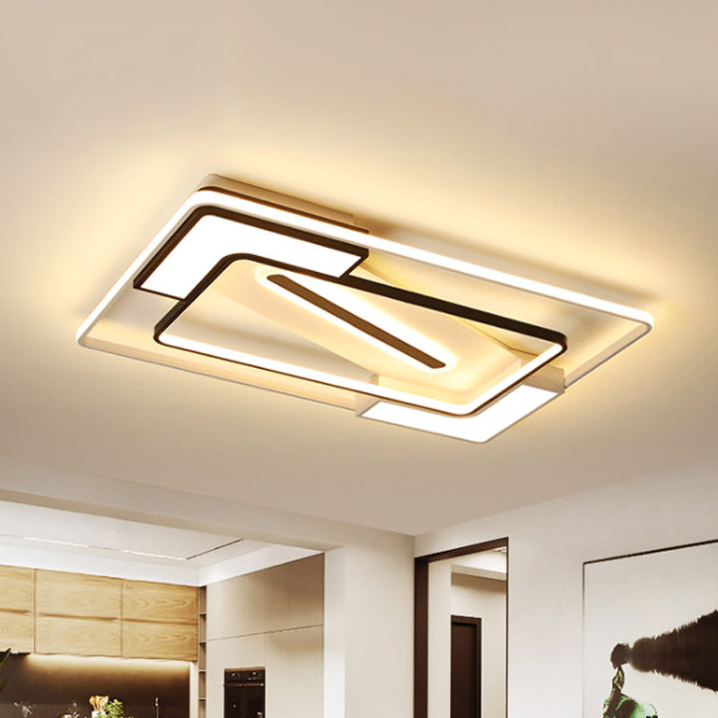 Modern LED Flush Mount Lamp: Black/White Metal Ceiling Light, 16"/19.5"/35.5" W