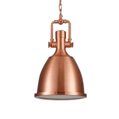 Lampe suspendue industrielle à 1 lampe avec finition nickel/cuivre, abat-jour en forme de dôme en métal, chaîne et diffuseur en verre