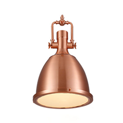 Industrial Nickel/Copper Pendant Lamp With Glass Diffuser - Hanging Metal Dome Ceiling Light