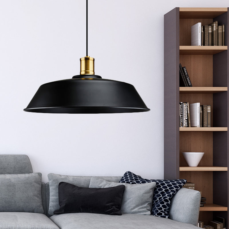 Suspension métallique rétro - Plafonnier de salon de grange, finition noire, 1 lumière, largeur 10"/14"/18"