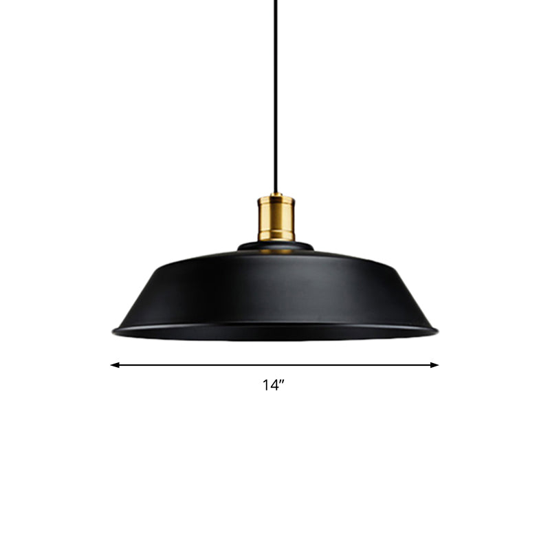 Suspension métallique rétro - Plafonnier de salon de grange, finition noire, 1 lumière, largeur 10"/14"/18"
