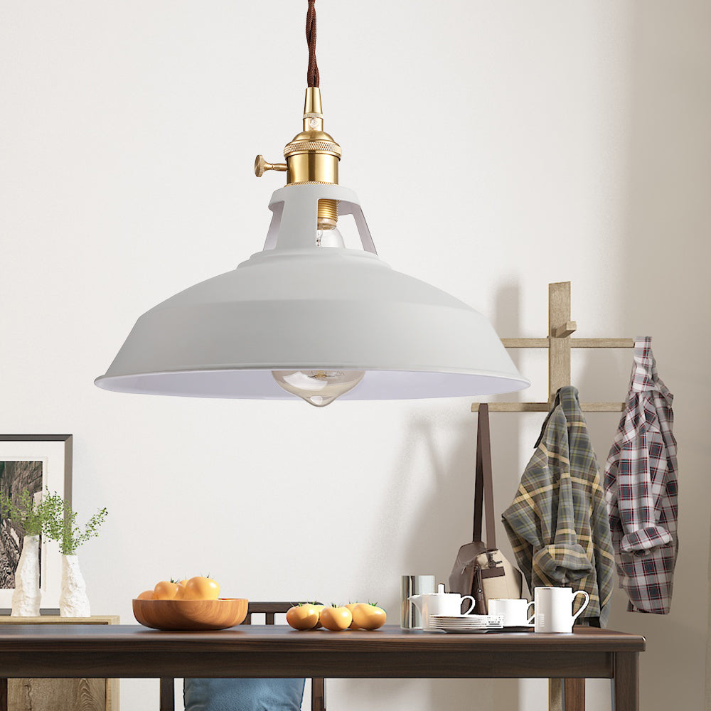 Lampe à suspension industrielle de style grange - Plafonnier métallique noir/blanc élégant pour cuisine avec cordon de suspension