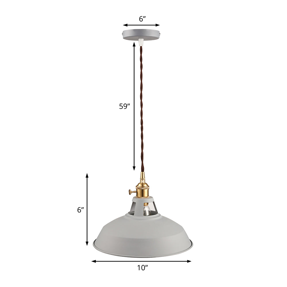Lampe à suspension industrielle de style grange - Plafonnier métallique noir/blanc élégant pour cuisine avec cordon de suspension