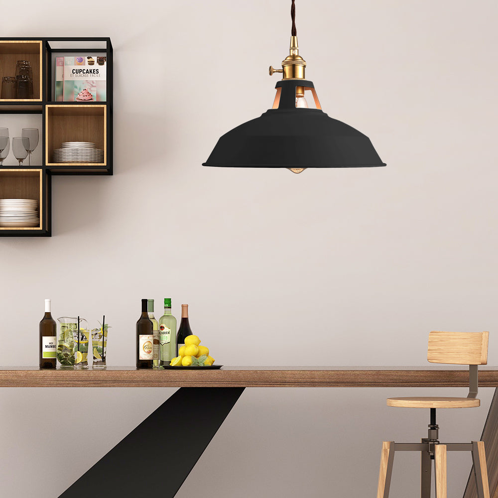 Lampe à suspension industrielle de style grange - Plafonnier métallique noir/blanc élégant pour cuisine avec cordon de suspension