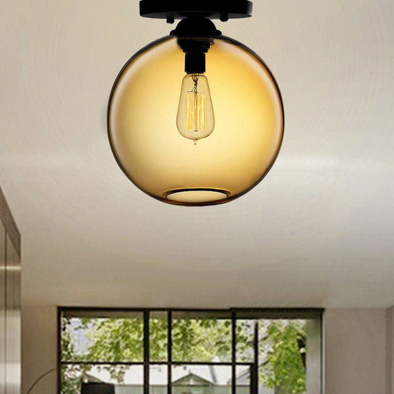 Contemporary Glass Orbit Ceiling Light Fixture - Red/Sky Blue/Amber/Dark Smoke/Coffee - 1 Head - Indoor Flush Mount