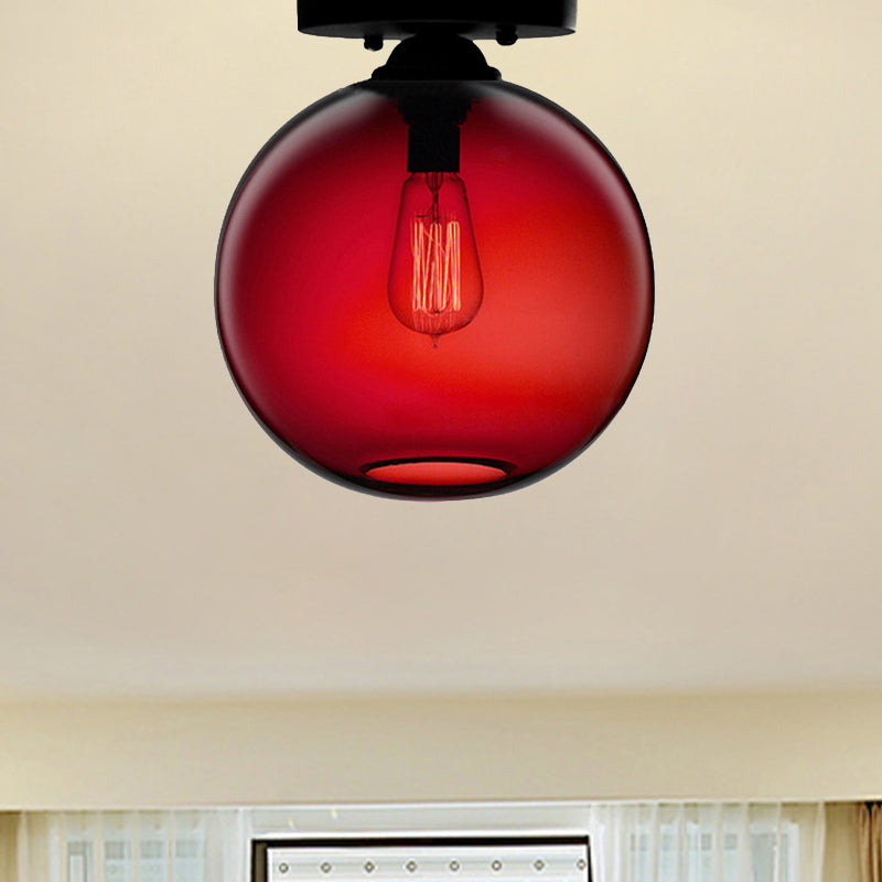 Contemporary Glass Orbit Ceiling Light Fixture - Red/Sky Blue/Amber/Dark Smoke/Coffee - 1 Head - Indoor Flush Mount
