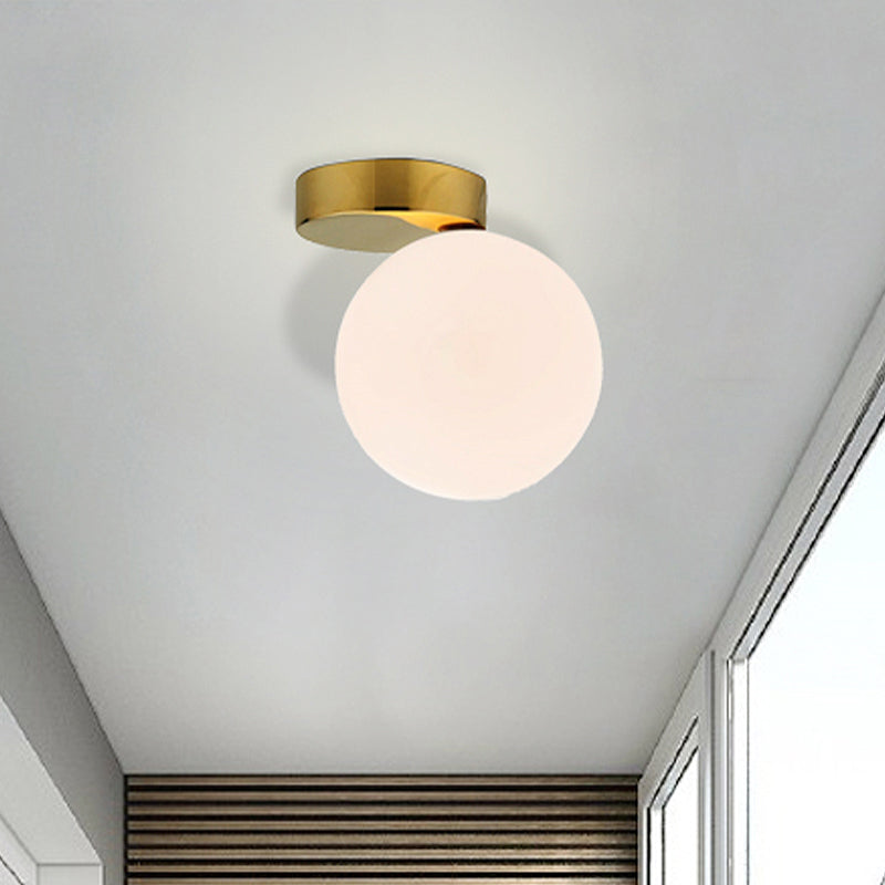 Nordic 1-Bulb Flush Mount Ceiling Light in Gold Finish with White Glass Globe