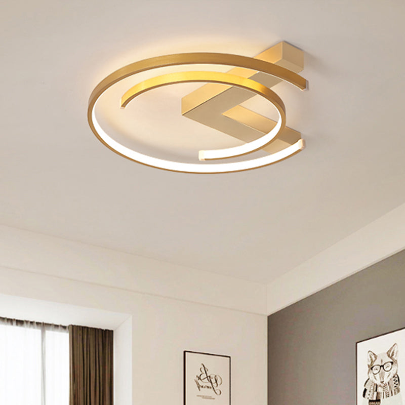 Metal Gold Flush Mount Ceiling Lamp - C-Shaped Design, LED, Bedroom Lighting, 16"/19.5" Wide