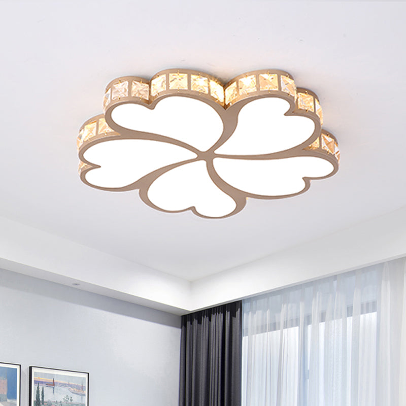 Nordic Clover Crystal Flush Mount Ceiling Light - Black/White/Gold LED Illumination for Bedroom