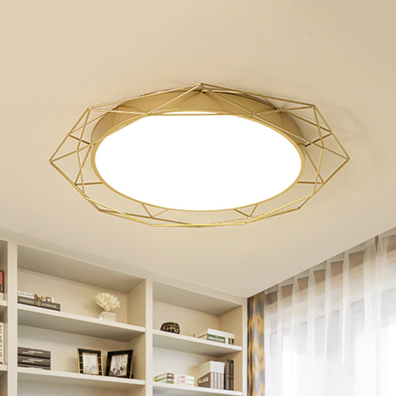 Plafonnier encastré métallique – Cadre rond en fil de fer doré/noir nordique – Idéal pour la chambre à coucher – Largeur de 21,5"/25,5"