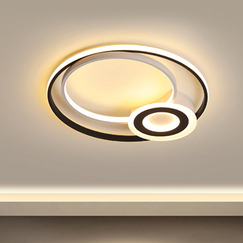 Nordic Acrylic Flush Mount LED Ceiling Fixture - Multi Rings, Black/White, 16"/19.5"/23.5" Dia, for Bedroom with Warm/White Lighting