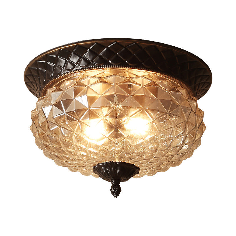 Clear Glass Industrial Flush Ceiling Light with Black Finish - 2 Lights for Foyer or Entryway