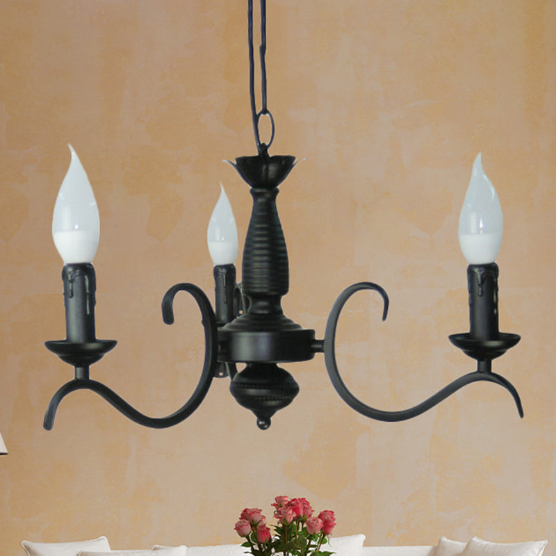 Lustre à bougie sans flamme à 3/5 têtes de style vintage - Lampe suspendue métallique noire pour salon
