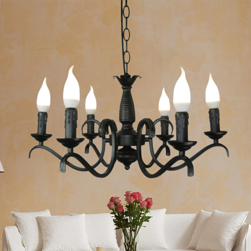 Lustre à bougie sans flamme à 3/5 têtes de style vintage - Lampe suspendue métallique noire pour salon