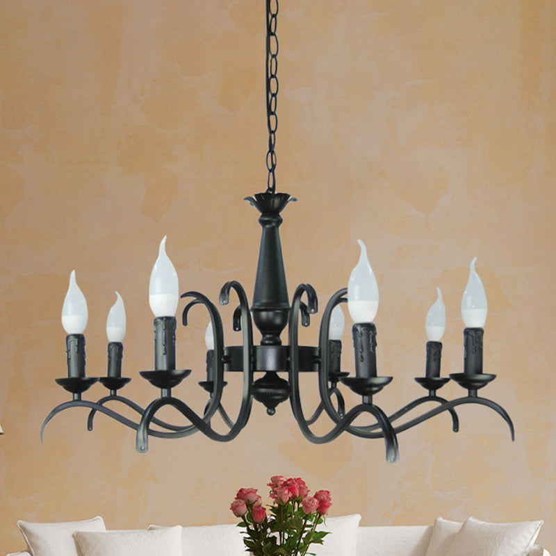 Lustre à bougie sans flamme à 3/5 têtes de style vintage - Lampe suspendue métallique noire pour salon