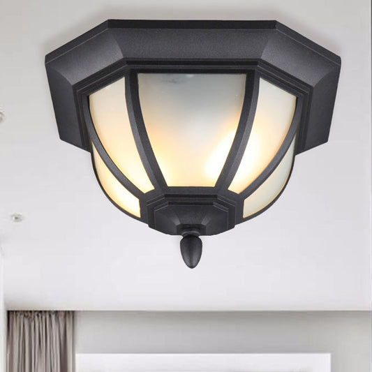 Opal Glass Industrial Flush Ceiling Light - Outdoor Black Flush Mount with 2 Lights