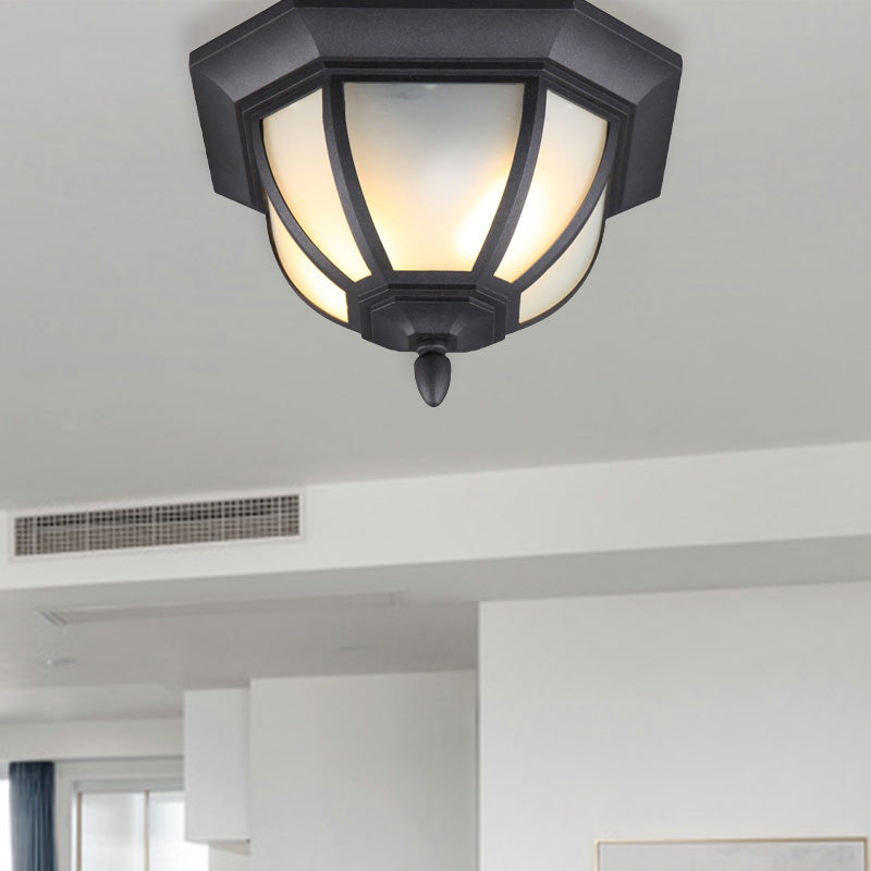 Opal Glass Industrial Flush Ceiling Light - Outdoor Black Flush Mount with 2 Lights