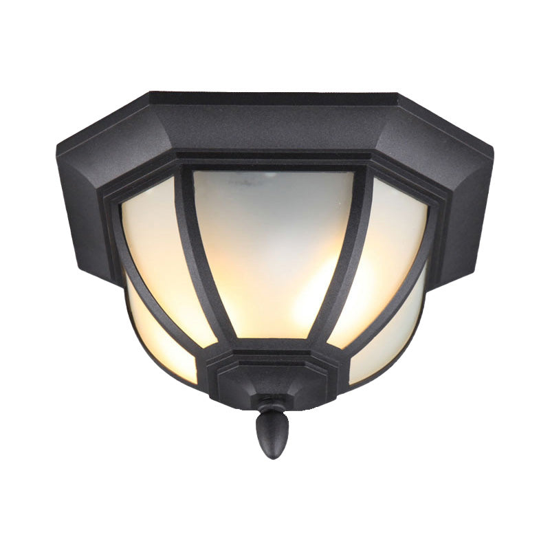 Opal Glass Industrial Flush Ceiling Light - Outdoor Black Flush Mount with 2 Lights