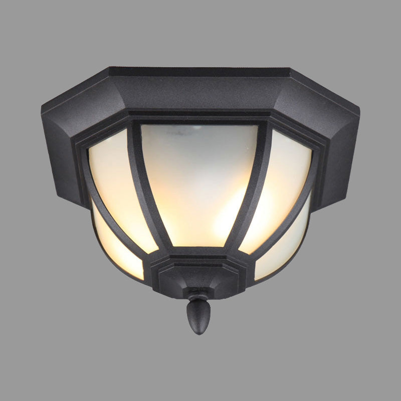 Opal Glass Industrial Flush Ceiling Light - Outdoor Black Flush Mount with 2 Lights