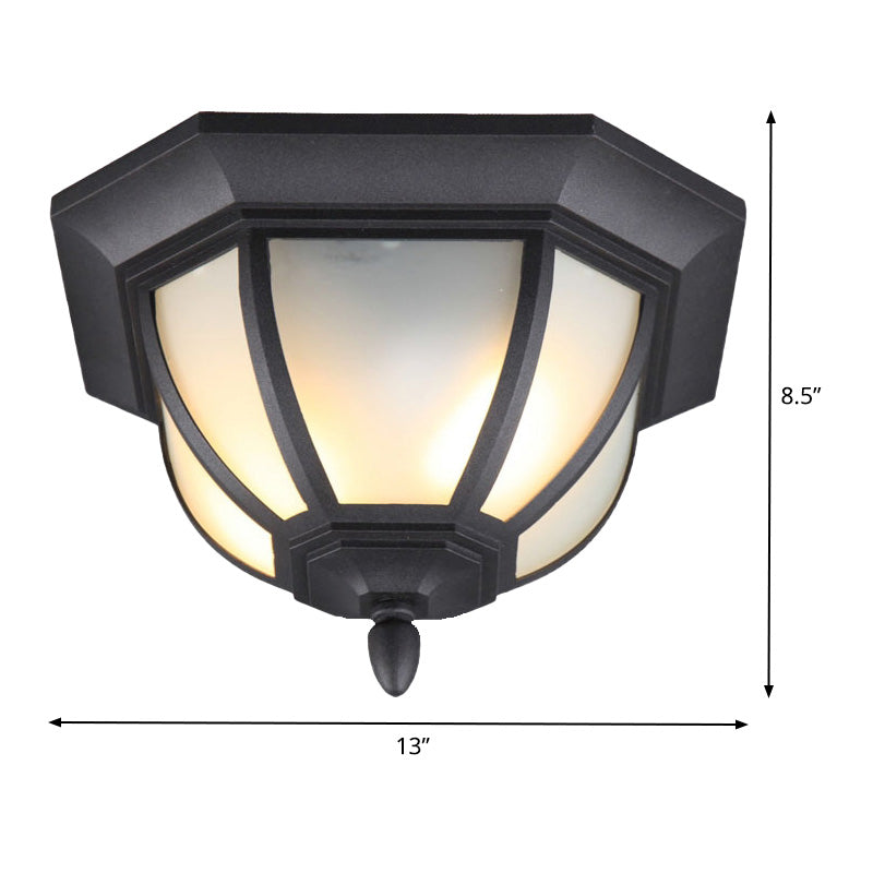 Opal Glass Industrial Flush Ceiling Light - Outdoor Black Flush Mount with 2 Lights