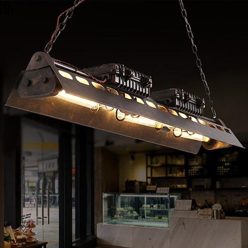 Metallic Train Chandelier With 3 Bulbs - Industrial Creative Hanging Light For Cottage Décor In Rust
