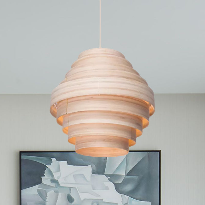 Natural Wood Tiered Pendant Light For Modern Living Spaces