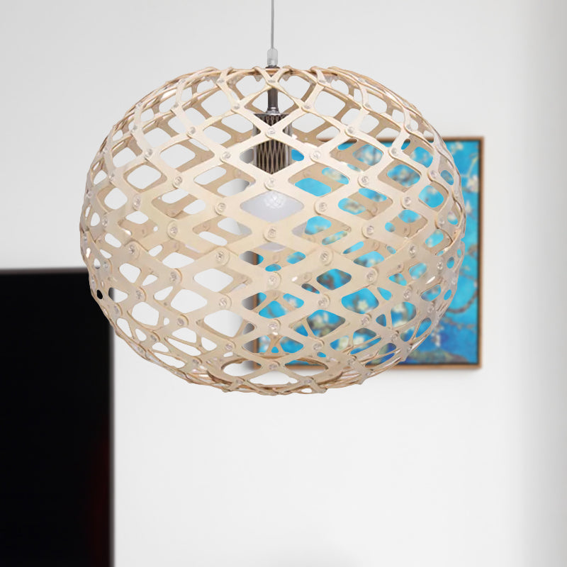 Vintage Wood Pendant Light With Orb Shade In White For Living Room Décor