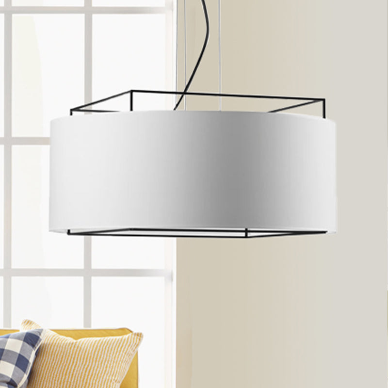 Fabric LED Drum Pendant Light Fixture in Modern White/Black Ceiling Hanging Design