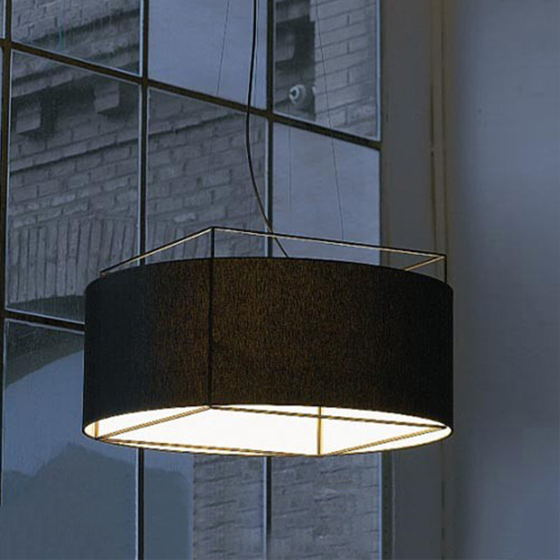 Modern Fabric Led Drum Pendant Light In White/Black Hanging Ceiling Fixture