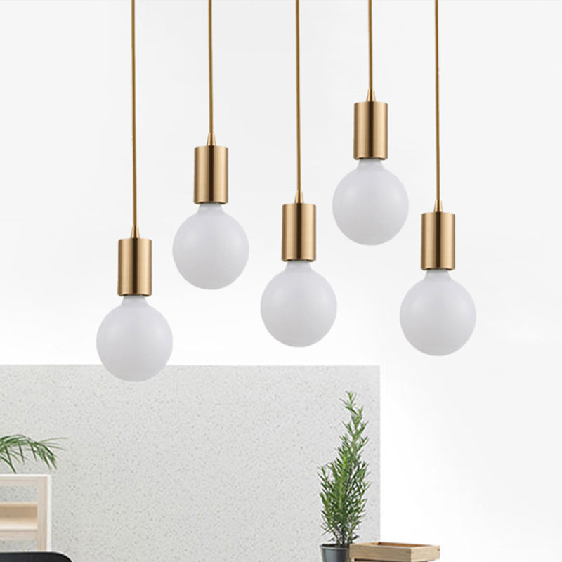 Retro Vintage Brass Metal Indoor Pendant: Bare Bulb Hanging Lamp with 1 Light