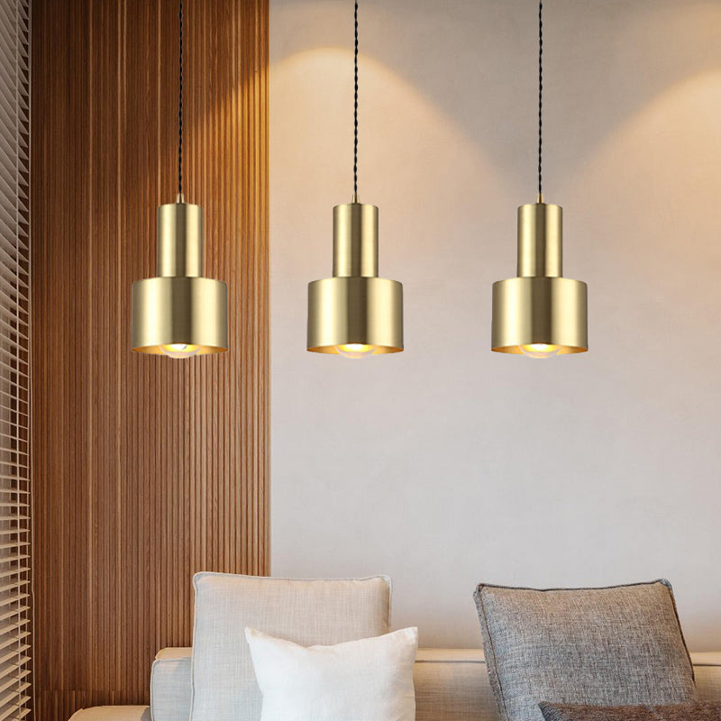 Suspension tambour en laiton de style rétro - Plafonnier en métal pour salon