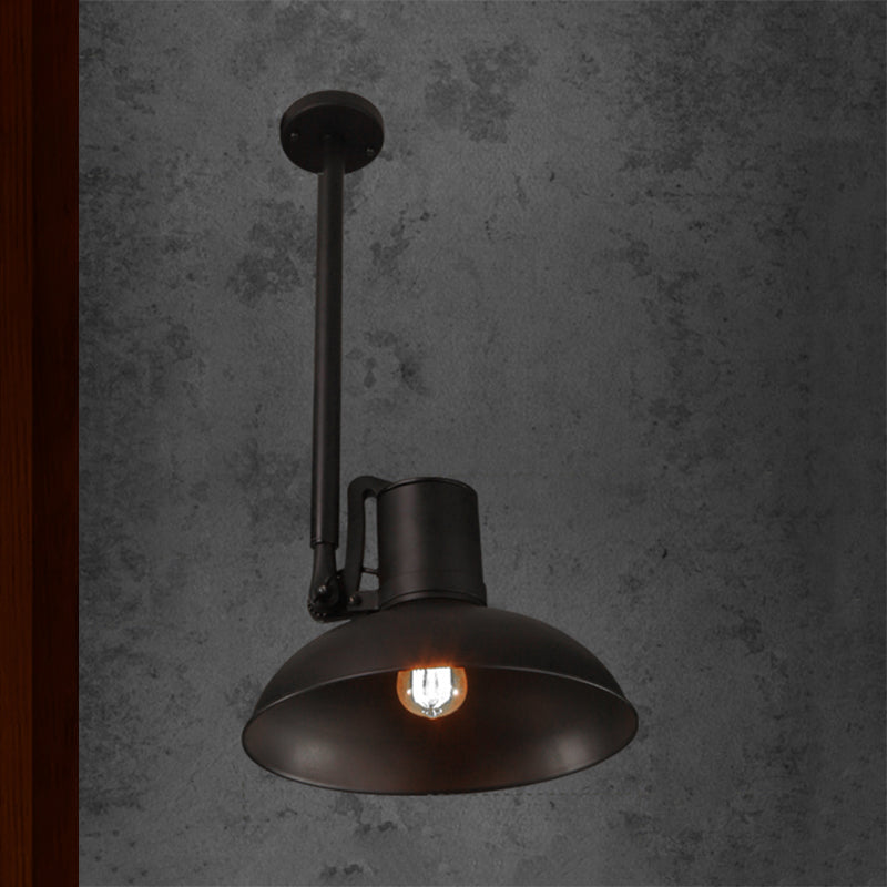 Retro Stylish Adjustable Pendant Light - Matte Black Metal Bowl Shade Ceiling Fixture, 1 Light