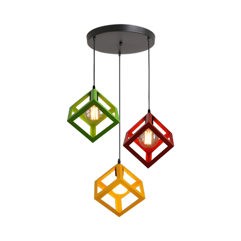 Industrial Metal Pendant Light With Wire Cage Shade - 3 Bulbs Black/White For Living Room Ceiling