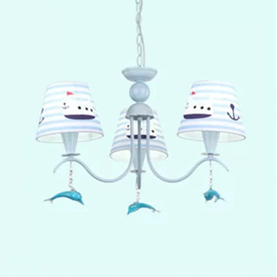 Blue Chandelier With Dolphin Deco: Creative Metal Hanging Light Ideal For Baby Room