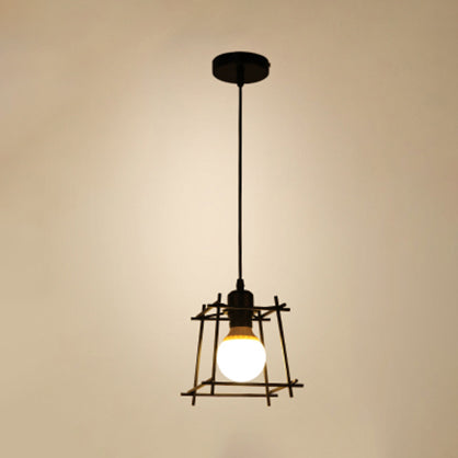 Retro Square Cage Pendant Light - Metal Ceiling Lamp for Bedroom (Black/White)
