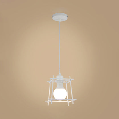Retro Square Cage Pendant Light - Metal Ceiling Lamp for Bedroom (Black/White)