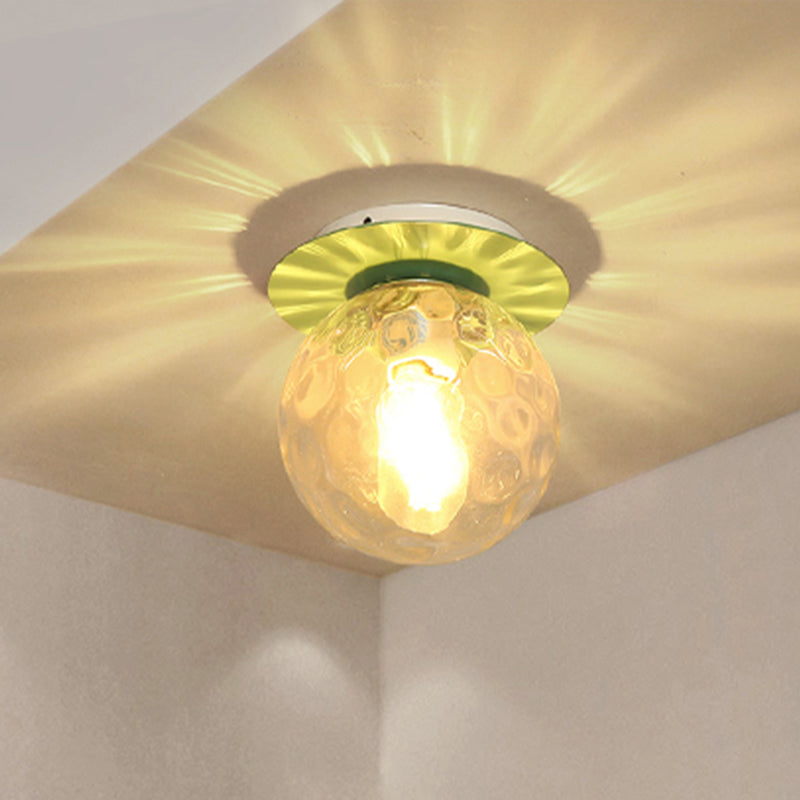 Nordic 1 Head Orb Light Fixture with Clear Hammered Glass Shade - Stylish Gray/White/Green/Wood Finish