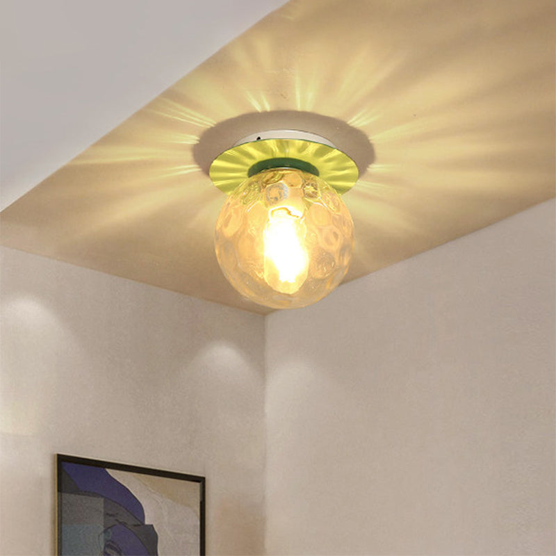 Nordic 1 Head Orb Light Fixture with Clear Hammered Glass Shade - Stylish Gray/White/Green/Wood Finish