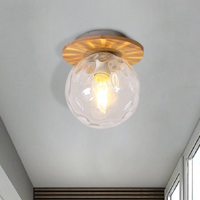 Nordic 1 Head Orb Light Fixture with Clear Hammered Glass Shade - Stylish Gray/White/Green/Wood Finish