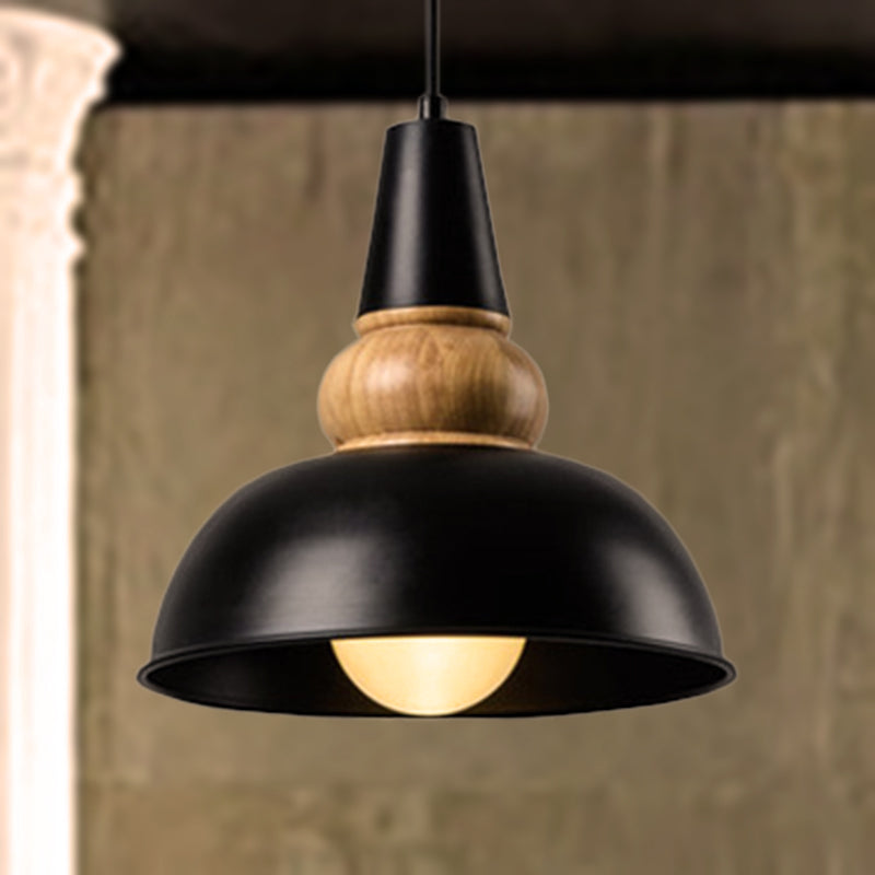 Metal and Wood Ceiling Pendant - Modernist Style Living Room Hanging Light in Black