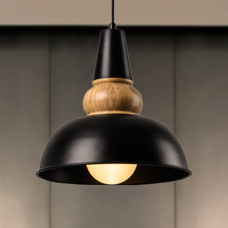 Metal and Wood Ceiling Pendant - Modernist Style Living Room Hanging Light in Black