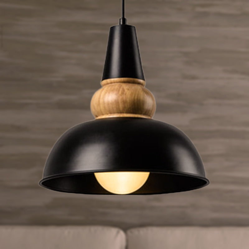 Metal and Wood Ceiling Pendant - Modernist Style Living Room Hanging Light in Black