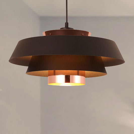 3-Tier Retro Drum Style Ceiling Fixture in Black – Adjustable Pendant for Restaurants