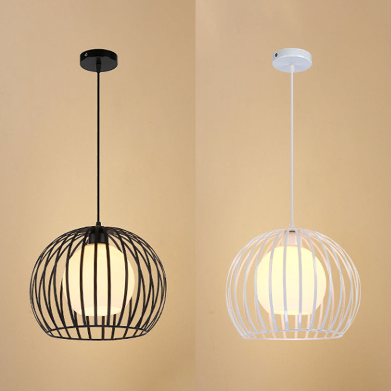 Plafonnier suspendu Global Cage métallique de style industriel, suspension noire/blanche, idéal pour le salon